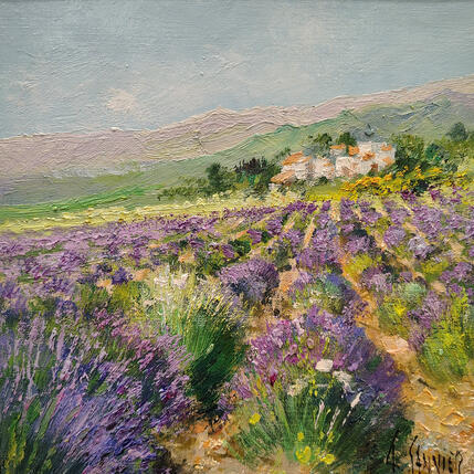 Painting Lavandes à Autel by Sannier Daniel | Painting Impressionism Oil Landscapes