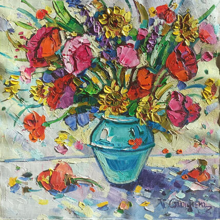 Peinture Rainbow in vase par Georgieva Vanya | Tableau Figuratif Huile Paysages