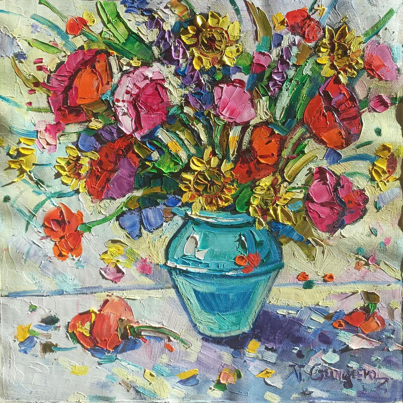 Peinture Rainbow in vase par Georgieva Vanya | Tableau Figuratif Paysages Huile
