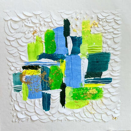 Gemälde Spring fields  von Caitrin Alexandre | Gemälde Abstrakt Acryl, Blattgold Architektur, Minimalistisch
