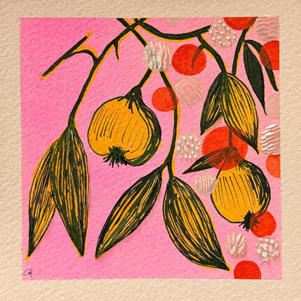 Gemälde La vie en rose von Caitrin Alexandre | Gemälde Figurativ Acryl, Blattsilber Landschaften, Minimalistisch, Natur