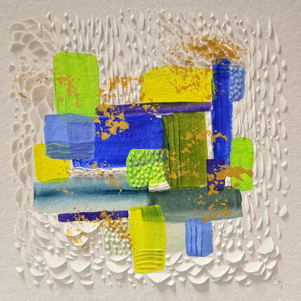 Gemälde North Fields von Caitrin Alexandre | Gemälde Abstrakt Acryl, Blattgold Minimalistisch, Pop-Ikonen