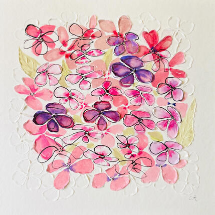 Gemälde Snowcicle Hydrangea von Caitrin Alexandre | Gemälde Abstrakt Blattgold Minimalistisch