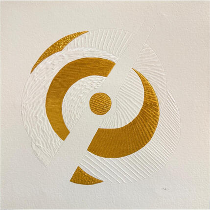 Gemälde Clock in the ice von Caitrin Alexandre | Gemälde Abstrakt Blattgold Minimalistisch