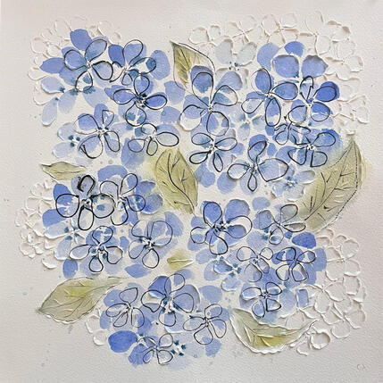 Gemälde Blue hydrangeas  von Caitrin Alexandre | Gemälde Figurativ Aquarell, Tinte Minimalistisch, Natur