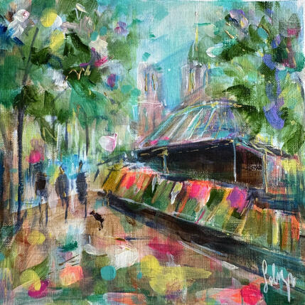 Peinture Les quais au printemps par Solveiga | Tableau Figuratif Acrylique Paysages, Scènes de vie, Urbain