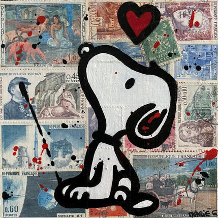 Painting F1  Snoopy coeur by Marie G.  | Painting Pop-art Acrylic, Gluing, Wood Pop icons