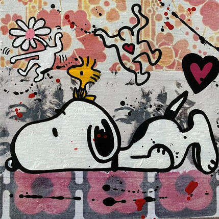 Painting F2  Snoopy et K.H. by Marie G.  | Painting Pop-art Acrylic, Gluing, Wood Pop icons