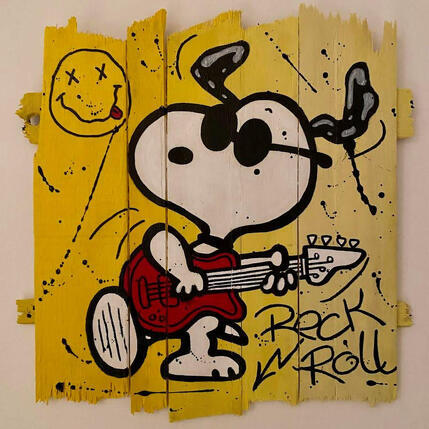 Painting F4  Snoopy rock by Marie G.  | Painting Pop-art Acrylic, Wood Pop icons