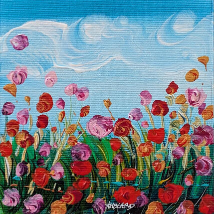 Gemälde Coquelicots et pavots roses von Amblard Florence | Gemälde Impressionismus Acryl Landschaften, Natur