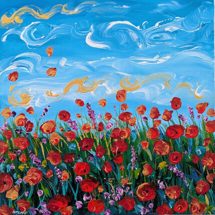 Pintura Coquelicots et fleurs sauvages  por Amblard Florence | Pintura