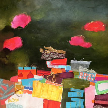Painting Le vol des nuages magiques by Lau Blou | Painting