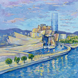Painting Reflets de soleil by Kochevykh Yulia | Painting Figurative Oil Architecture, Landscapes, Pop icons, Urban