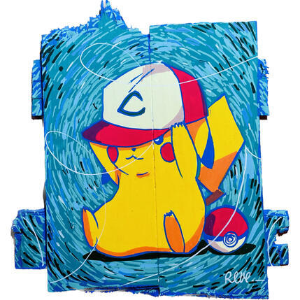 Peinture Pikachu x van gogh par Revel | Tableau Pop-art Icones Pop