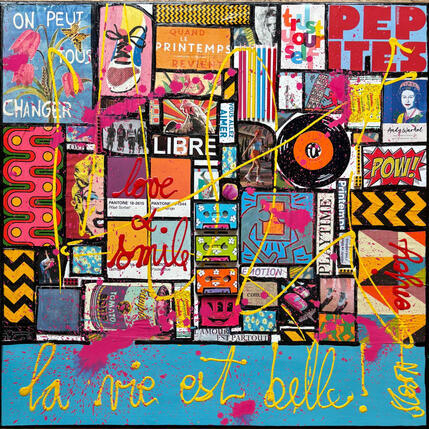 Peinture La vie est belle ! (bleu) par Costa Sophie | Tableau
