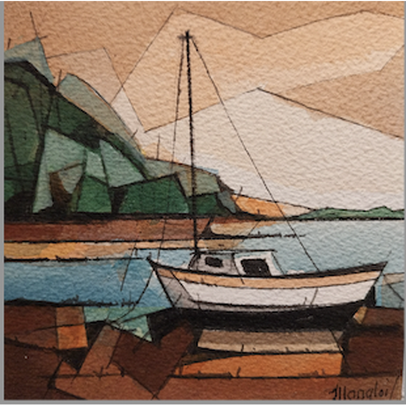 Painting Bateau de pêche, 1 mât by Langlois Jean-Luc | Painting