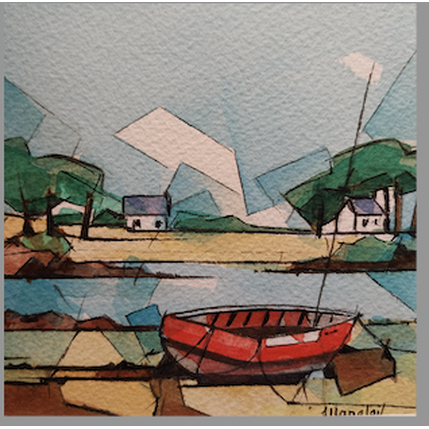 Painting La barque rouge by Langlois Jean-Luc | Painting