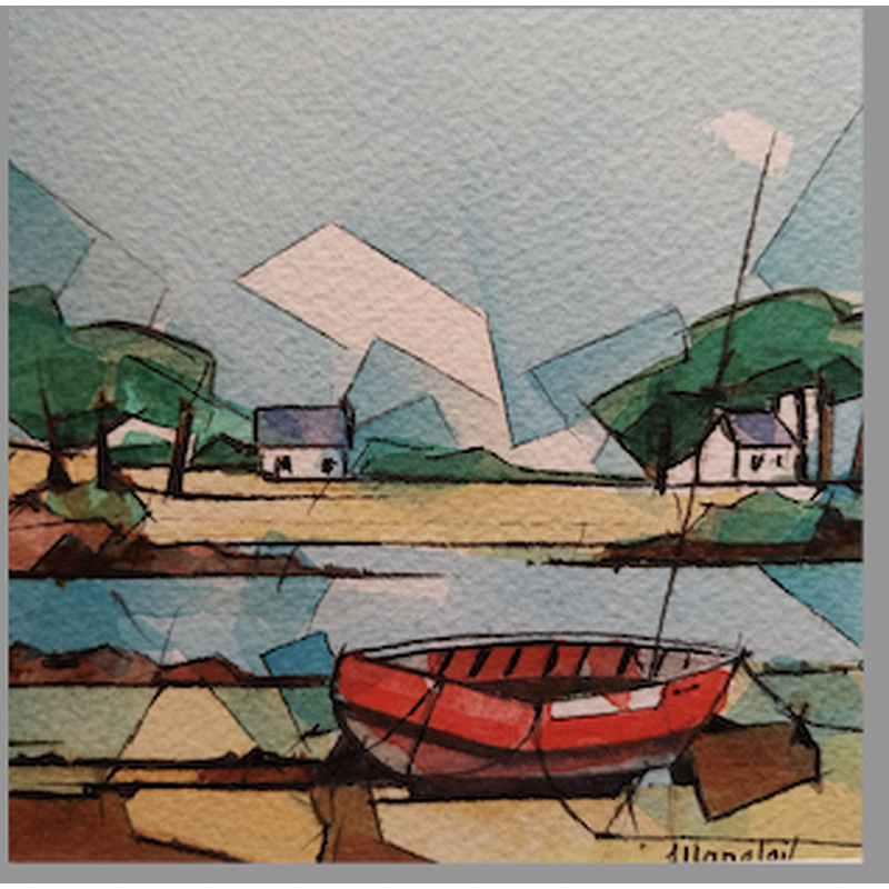 Painting La barque rouge by Langlois Jean-Luc | Painting