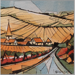 Peinture 1 village, 1 église par Langlois Jean-Luc | Tableau