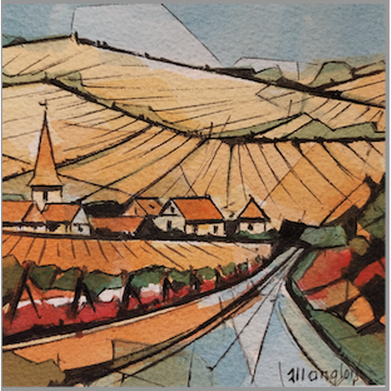 Peinture 1 village, 1 église par Langlois Jean-Luc | Tableau