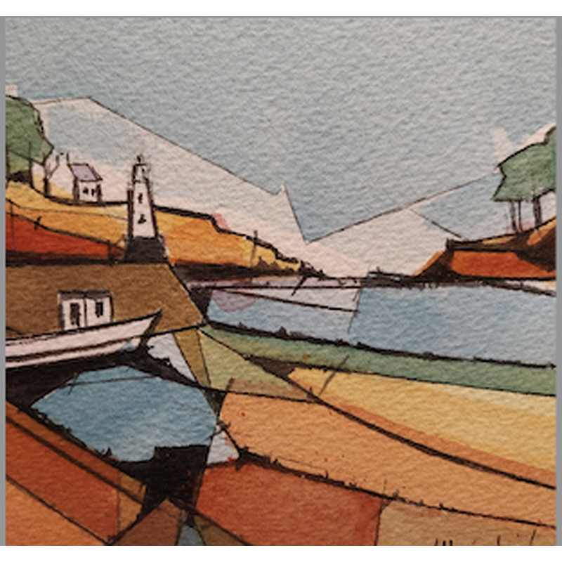 Painting 1 phare, 1 bateau, 1 maison by Langlois Jean-Luc | Painting