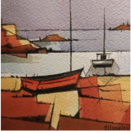 Pintura 2 bateaux (brun) por Langlois Jean-Luc | Pintura