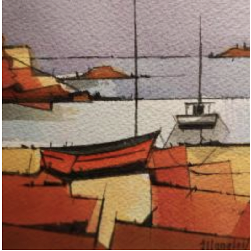 Pintura 2 bateaux (brun) por Langlois Jean-Luc | Pintura