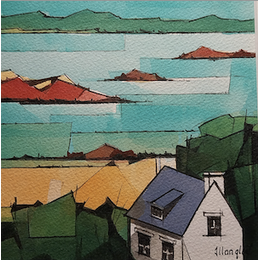 Peinture 1 maison, 3 rochers par Langlois Jean-Luc | Tableau