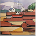 Gemälde 1 bateau, 2 maisons von Langlois Jean-Luc | Gemälde