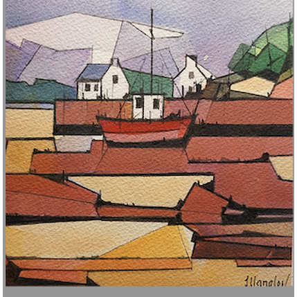 Gemälde 1 bateau, 2 maisons von Langlois Jean-Luc | Gemälde Pop-Ikonen