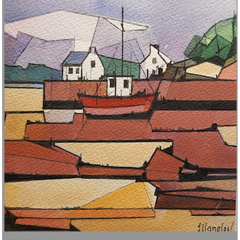 Gemälde 1 bateau, 2 maisons von Langlois Jean-Luc | Gemälde