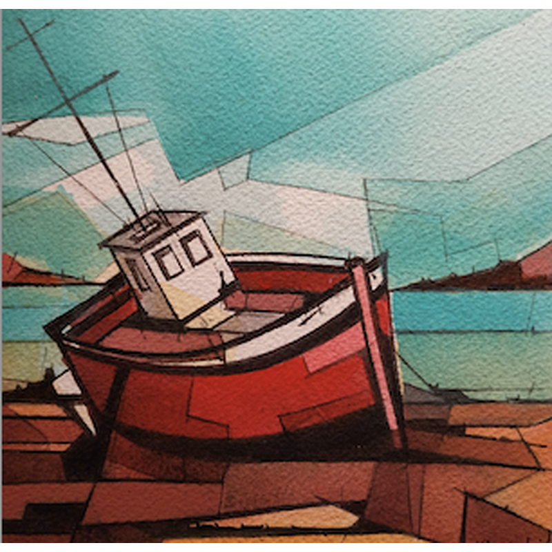 Pintura 1 bateau de pêche isolé por Langlois Jean-Luc | Pintura