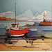 Peinture 1 phare, 1 bateau rouge et blanc par Langlois Jean-Luc | Tableau