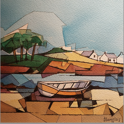 Pintura 1 barque, 3 maisons por Langlois Jean-Luc | Pintura Iconos pop