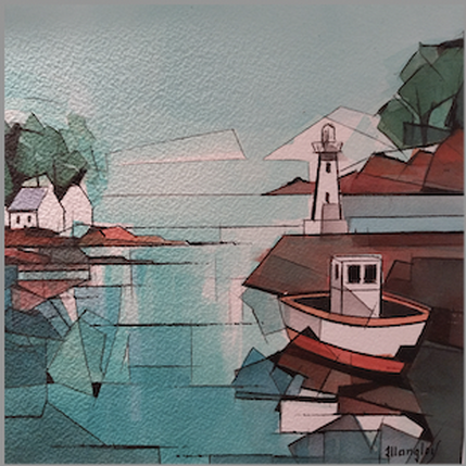 Peinture 1 bateau, 1 phare par Langlois Jean-Luc | Tableau
