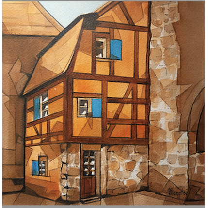 Painting Maison orange d'Alsace by Langlois Jean-Luc | Painting