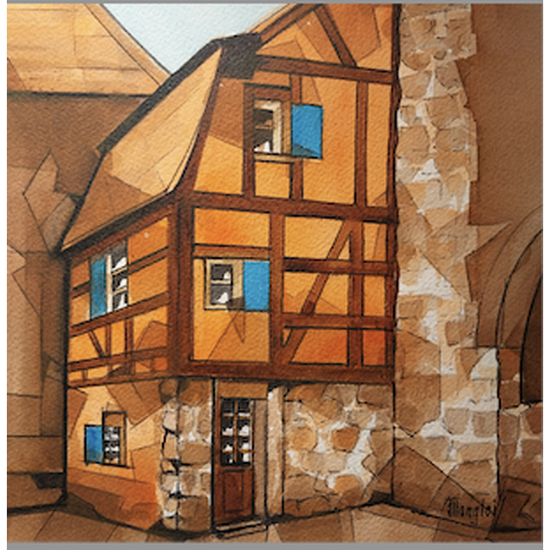 Painting Maison orange d'Alsace by Langlois Jean-Luc | Painting