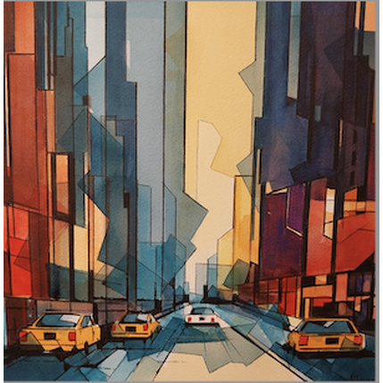 Peinture New-York, 4 voitures par Langlois Jean-Luc | Tableau