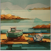 Painting 2 bateaux vert et bleu by Langlois Jean-Luc | Painting