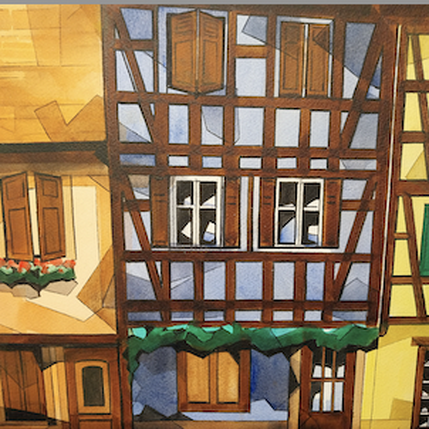 Pintura 3 maisons alsaciennes por Langlois Jean-Luc | Pintura