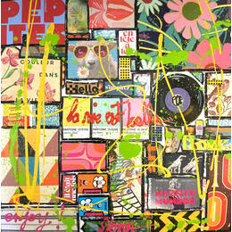 Peinture Enjoué, la vie est belle par Costa Sophie | Tableau Pop-art Acrylique, Collage, Upcycling