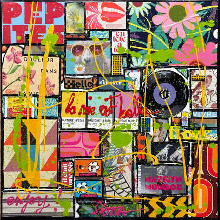 Painting Enjoué, la vie est belle by Costa Sophie | Painting Pop-art Acrylic, Gluing, Upcycling