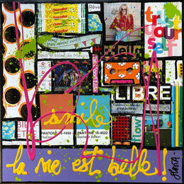Peinture La vie est belle par Costa Sophie | Tableau Pop-art Acrylique, Collage, Upcycling