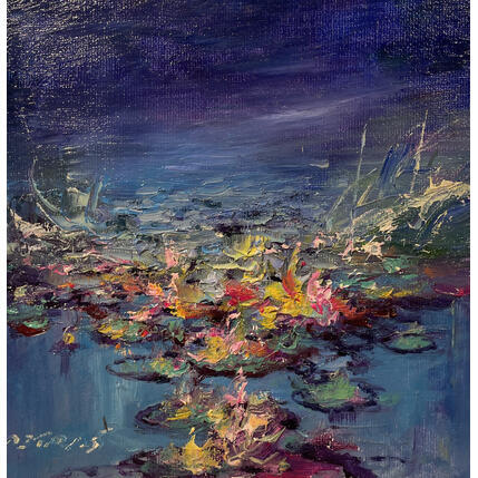 Painting Blue Reflections by Petras Ivica | Painting Figurative Oil Landscapes, Pop icons