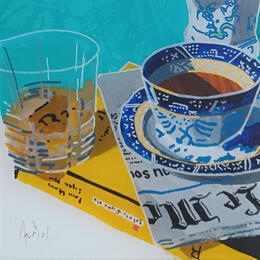 Peinture Francis allongeait son thé par Auriol Philippe | Tableau Figuratif Acrylique, Plexiglas, Posca Natures mortes