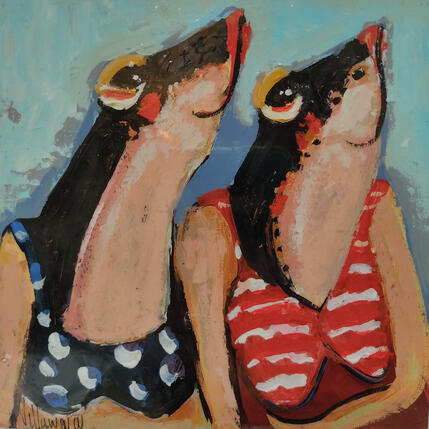 Peinture Amigas en verano par Villanueva Puigdelliura Natalia | Tableau Figuratif
