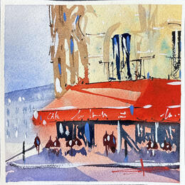 Peinture Café parisien par Bailly Kévin  | Tableau Figuratif Aquarelle, Encre Architecture, Urbain
