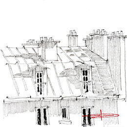 Peinture Blanc noir, toit par Bailly Kévin  | Tableau Figuratif Aquarelle, Encre Architecture, Urbain