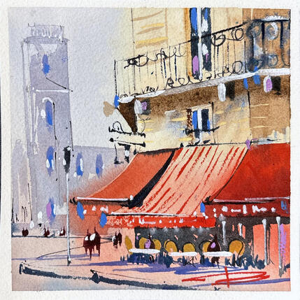 Peinture Un café à Saint-Sulpice par Bailly Kévin | Tableau Figuratif Aquarelle, Encre Architecture, Urbain