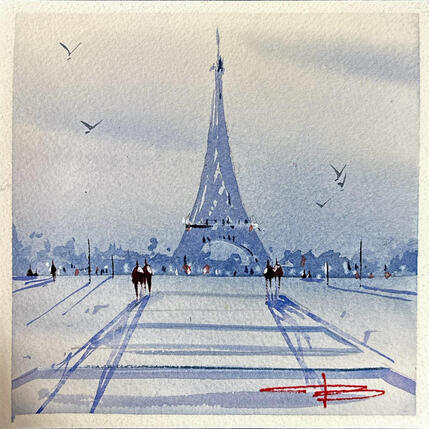 Peinture Les ombres du Trocadéro par Bailly Kévin | Tableau Figuratif Aquarelle, Encre Architecture, Urbain